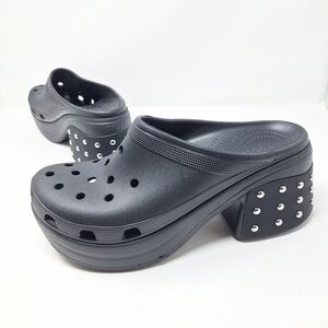 CROCS Black Siren Studded Heel Platform Clogs